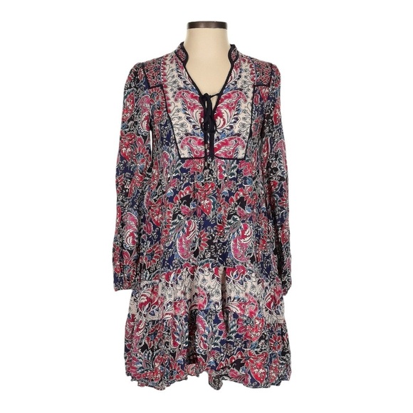 Anthropologie Tunic Splice Dress Size S Pink Colorway Paisley Floral Print Boho - Picture 1 of 9